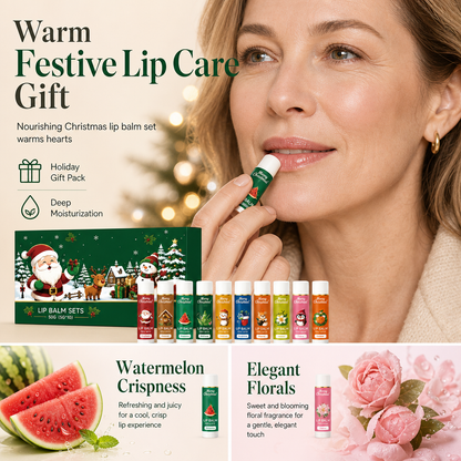 🎄 Christmas Lip Balm Set | 10-Piece Gift Box