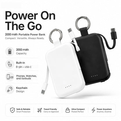 3-in-1 Mini Keychain Power Bank with Dual Cables
