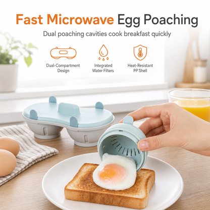 🎁2026 New Arrivals 50% OFF💥Dual-Compartment Microwave Egg Poacher | Cook Two Poached Eggs Quickly⏱️