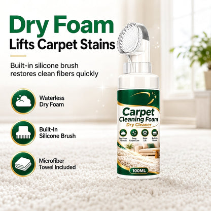 🧼50% OFF NOW! Carpet Cleaning Dry Foam 100ml, Waterless Stain Remover Foam with Built-in Silicone Brush & Microfiber Towel, Cleaner for Carpet, Sofa & Upholstery