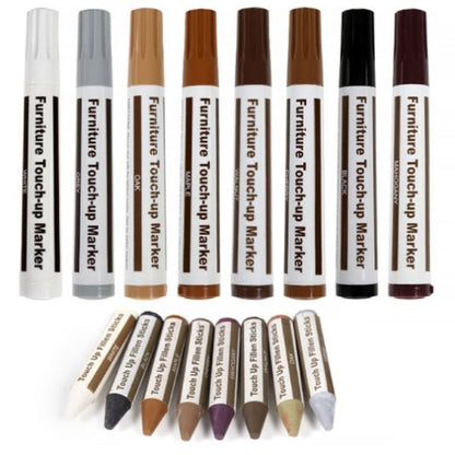 🪵 Wood Furniture Repair Markers & Wax Crayons Kit | 8 Wood Shades, Scratch Touch-Ups | 17-Piece Listed Set