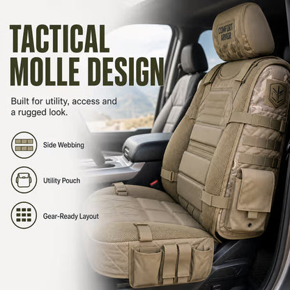 🚙 Tactical Car Seat Cover with Storage Pockets | Organiser & Seat Protector for Road Trips | Black / Army Green