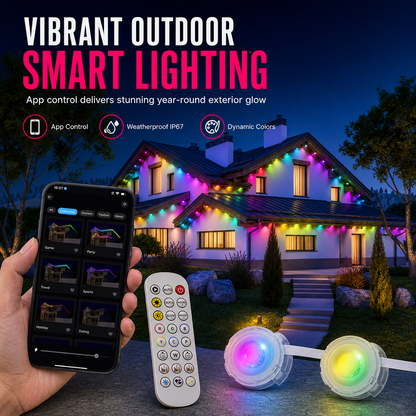 ✨ Smart RGB Outdoor Eaves Lights | App-Controlled Colour-Changing LEDs, Music Sync | 15m / 30m Options